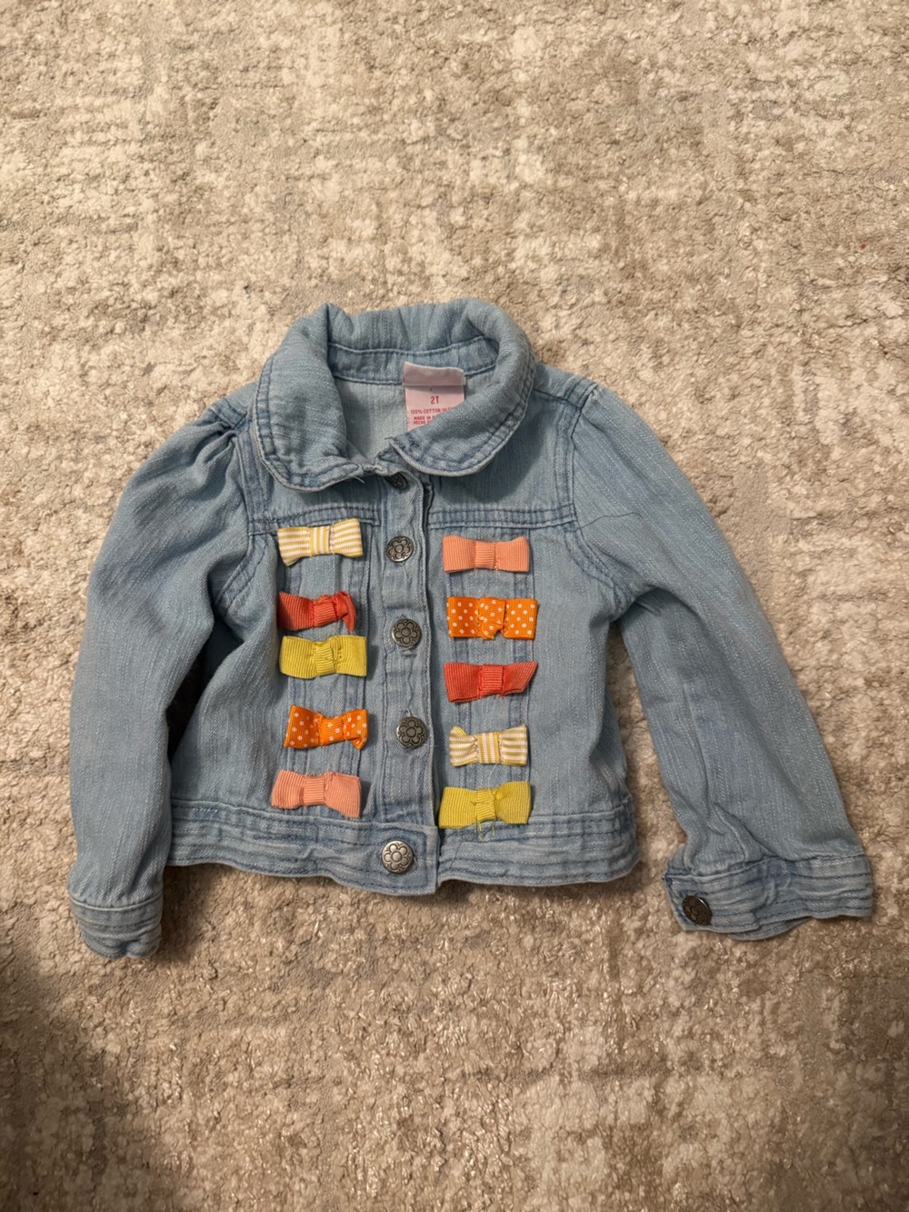 Nannette Light Blue Denim Jacket with Multi-Colored Bow Accents size 2T